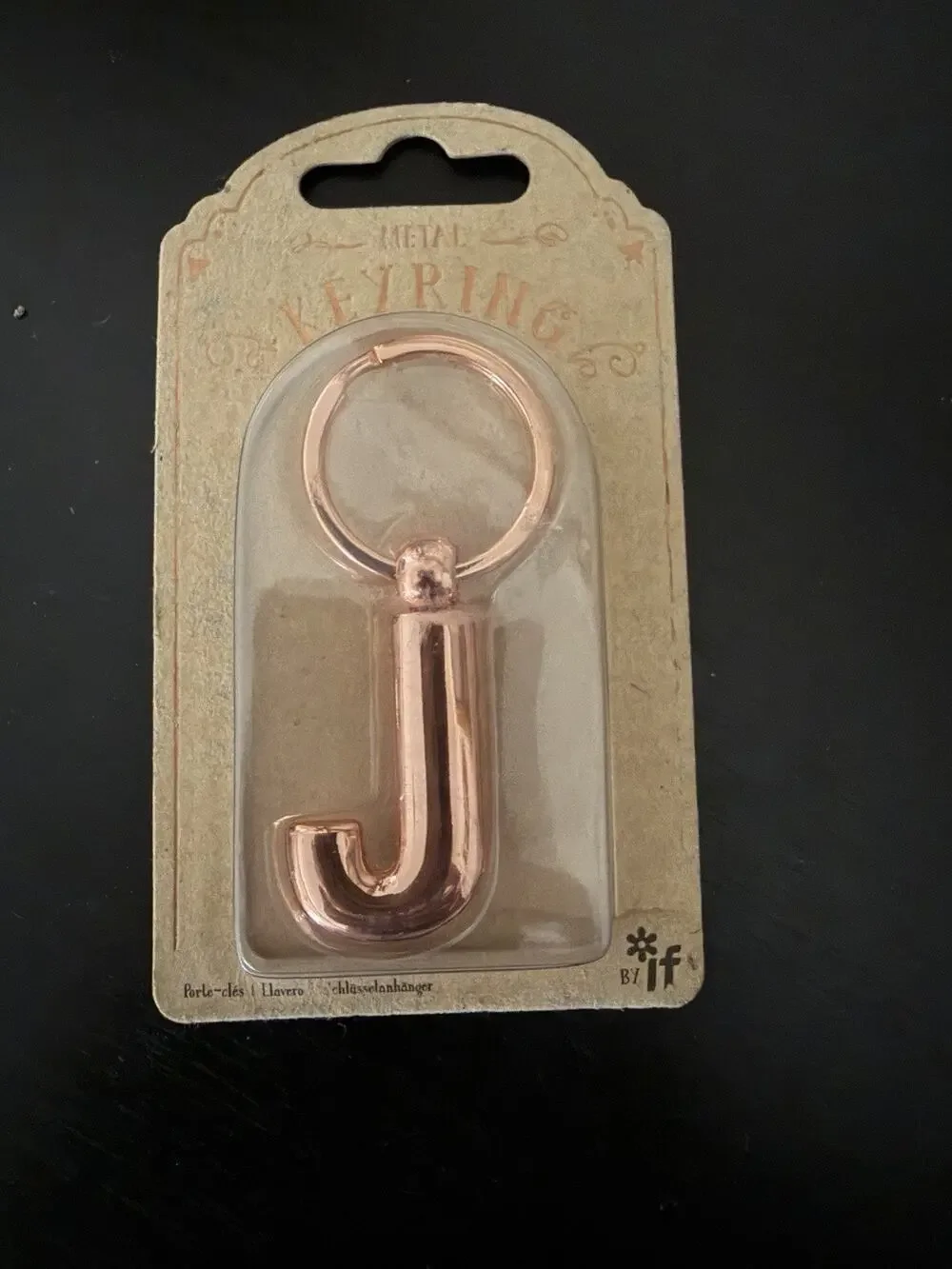 IF Metal Letter Keyring Personalised Alphabet Letters - Rose Gold - J